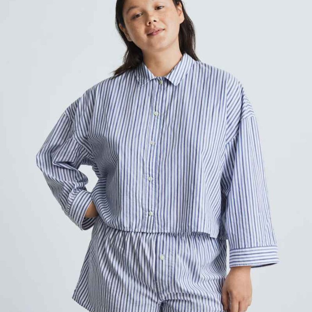 Everlane The Woven P.J. Top Blue White Stripe 100% Cotton Pajama S NWT